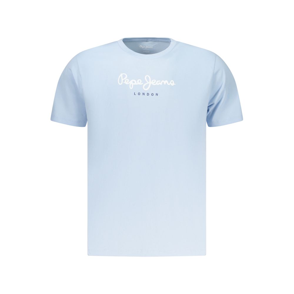 T-Shirt by Pepe Jeans for men in cotton azzurro showcases a unassuming silhouette, artfully detailed with a refined and unassuming for a sophisticated, contemporary look.