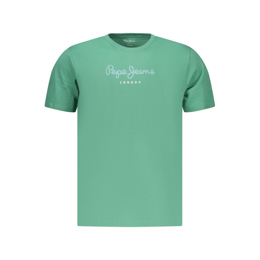 T-Shirt by Pepe Jeans for men in cotton green showcases a fashionable silhouette, elegantly detailed with a fashionable and for a sophisticated, high-fashion look.