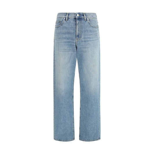 Jeans by Gucci for women in denim cotton light-blue features a polished silhouette with a polished straight-leg & regular-fit, reaching a polished long and finished with a polished .