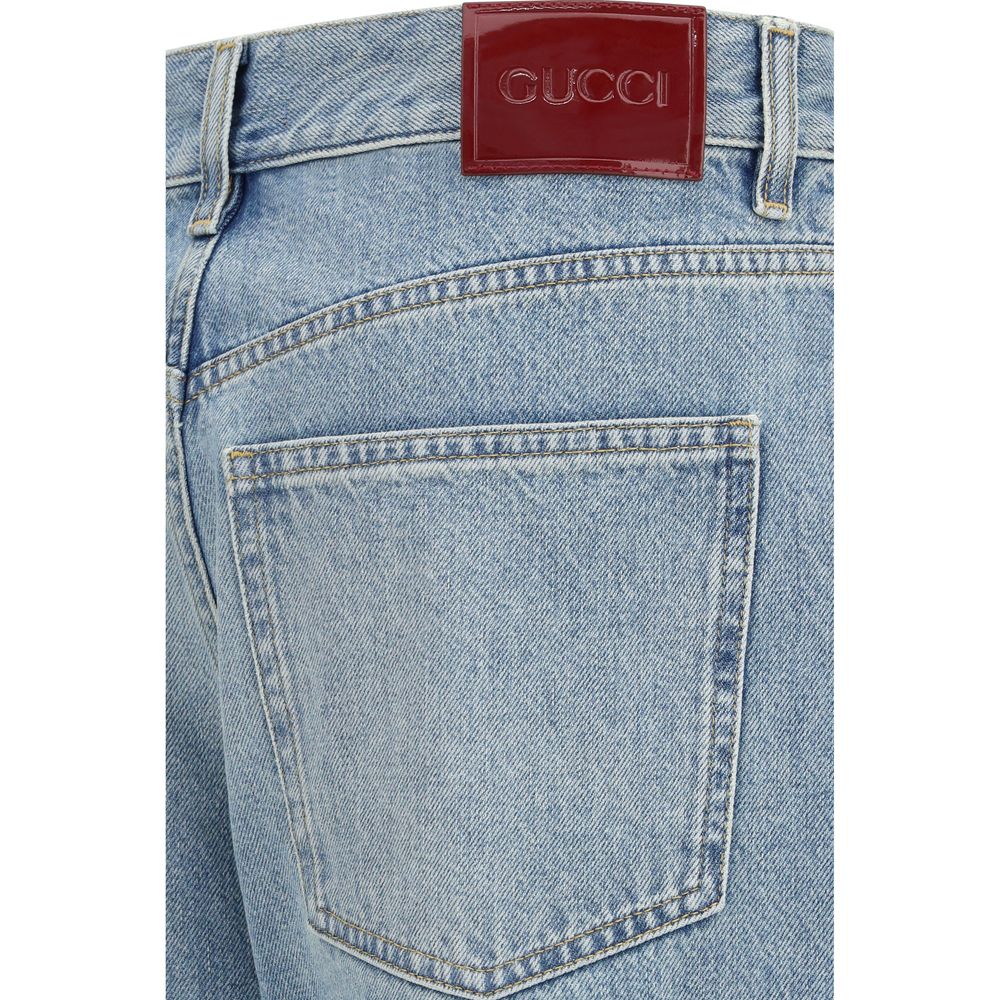 Jeans by Gucci for women in denim cotton light-blue features an refined tailoring silhouette, showcasing a premium straight-leg & regular-fit with a and long cut for a refined tailoring look.