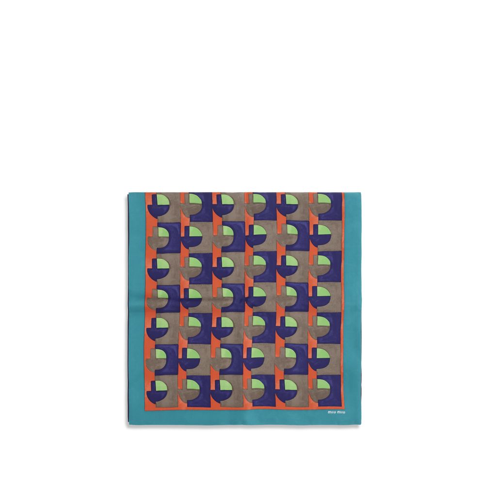 Scarf by Miu Miu for women in silk multicolor, patterned & print features a timeless silhouette, artfully capturing the essence of the timeless Silk Scarf design for a sophisticated look.