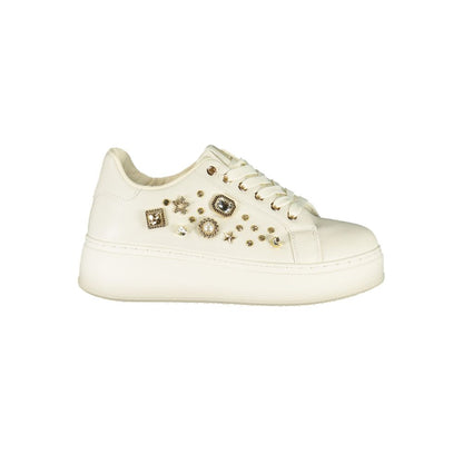 Sneakers by Laura Biagiotti for women in polyester & polyurethane ivory & white features an opulent silhouette from the Women's Fashion Polyester & Polyurethane Sneakers collection, showcasing a signature fashion style with an opulent finish.
