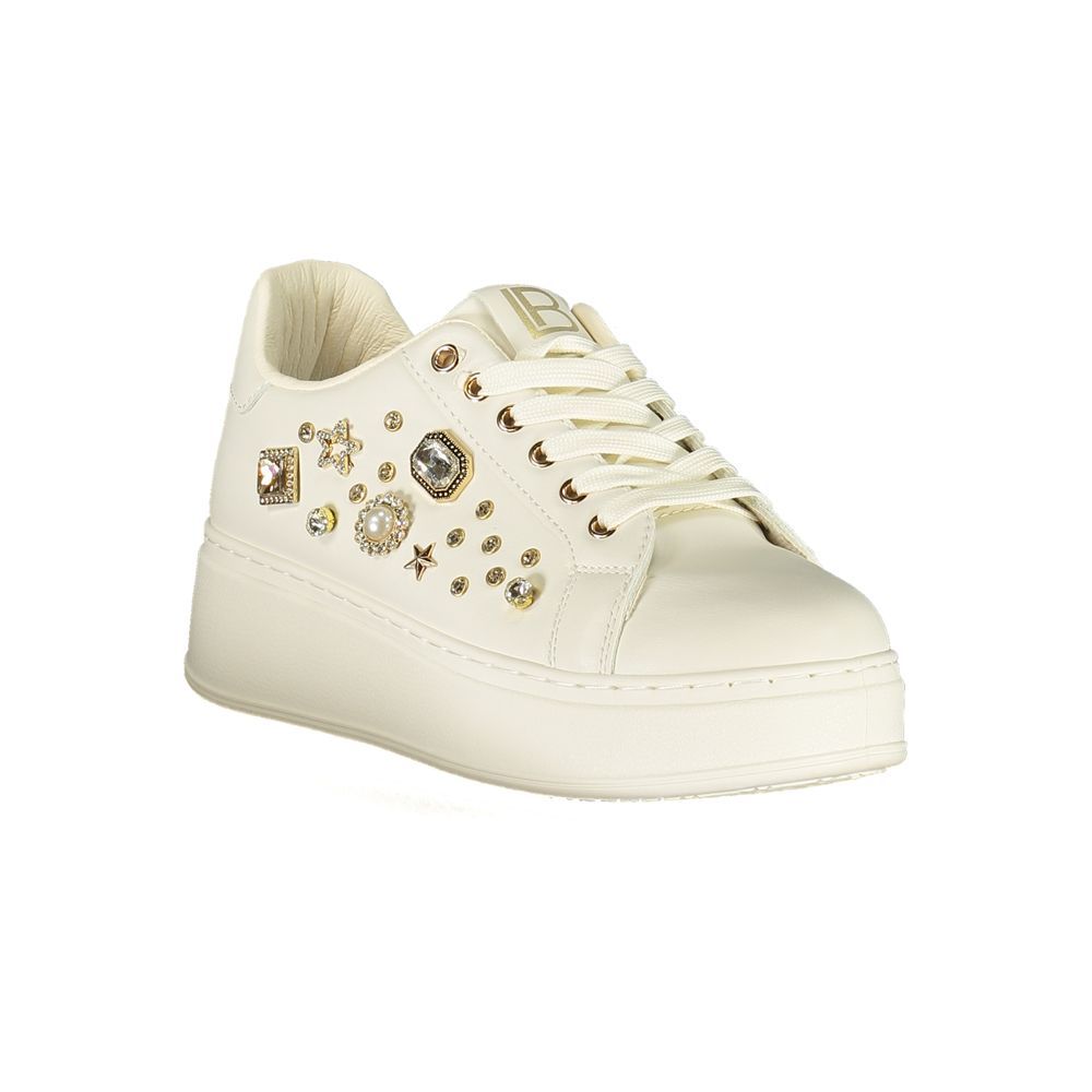 Sneakers by Laura Biagiotti for women in polyester & polyurethane ivory & white features a sumptuous design, perfectly showcasing the sumptuous fashion style of this Women's Fashion Polyester & Polyurethane Sneakers.