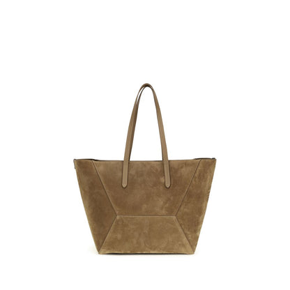 Pouch Tote Shoulder Bag by Brunello Cucinelli for women in bos taurus calf nappa & suede leather beige features a effortless sophistication silhouette, secured by a zipper with ample and versatile handle for a effortless sophistication finish.