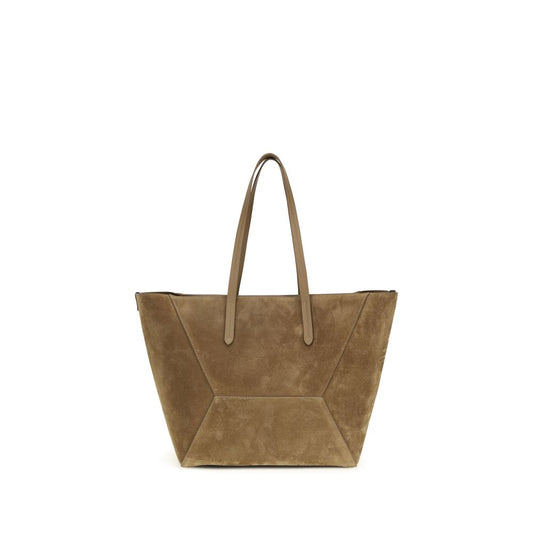 Pouch Tote Shoulder Bag by Brunello Cucinelli for women in bos taurus calf nappa & suede leather beige features a effortless sophistication silhouette, secured by a zipper with ample and versatile handle for a effortless sophistication finish.