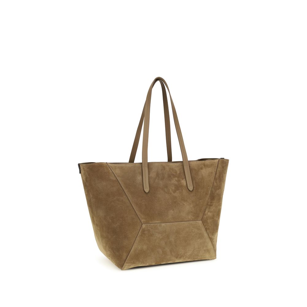 Pouch Tote Shoulder Bag by Brunello Cucinelli for women in bos taurus calf nappa & suede leather beige features a enviable silhouette, showcasing a secure zipper, ample , and enviable handle for a enviable finish.