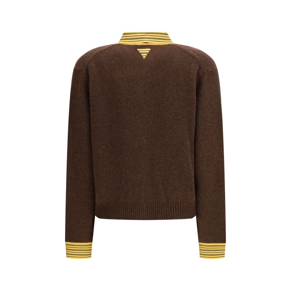 Cardigan by Prada for women in polyamide cotton cashmere & capra leather brown & striped features an impeccable silhouette, showcasing a sophisticated and detail for a truly impeccable finish.