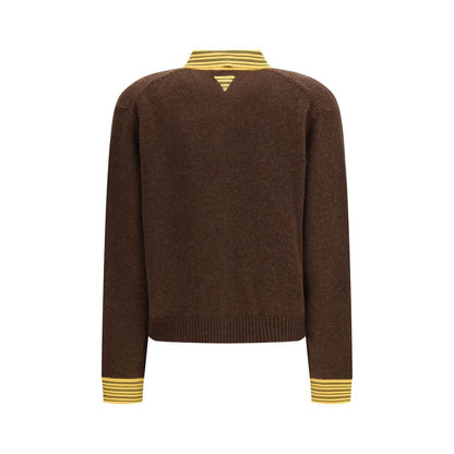 Cardigan by Prada for women in polyamide cotton cashmere & capra leather brown & striped features an impeccable silhouette, showcasing a sophisticated and detail for a truly impeccable finish.