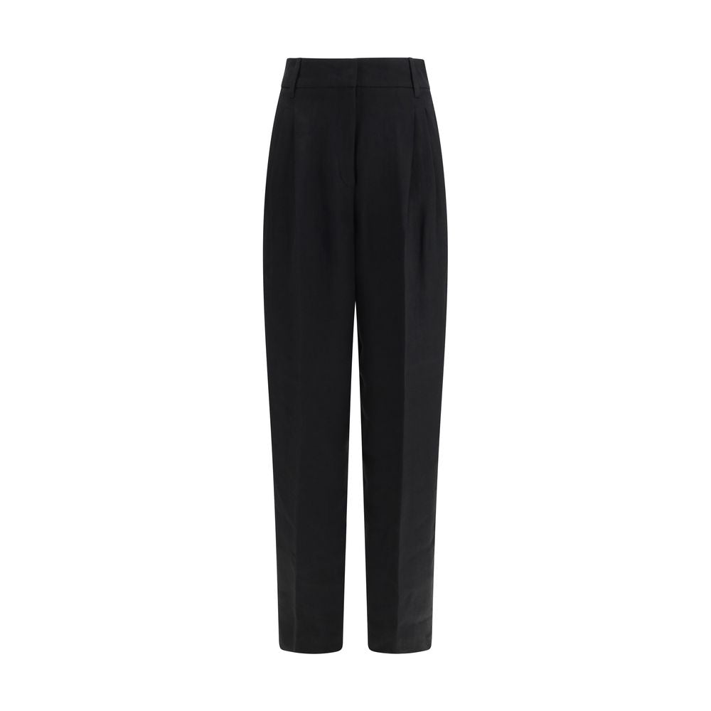 Casual Pants by Max Mara for women in linen black & natural features an refined tailoring silhouette, showcasing a premium regular-fit with a and long cut for a refined tailoring look.