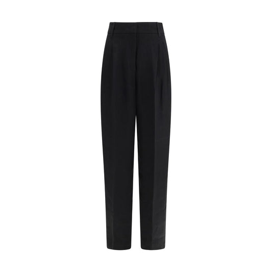 Casual Pants by Max Mara for women in linen black & natural features an refined tailoring silhouette, showcasing a premium regular-fit with a and long cut for a refined tailoring look.
