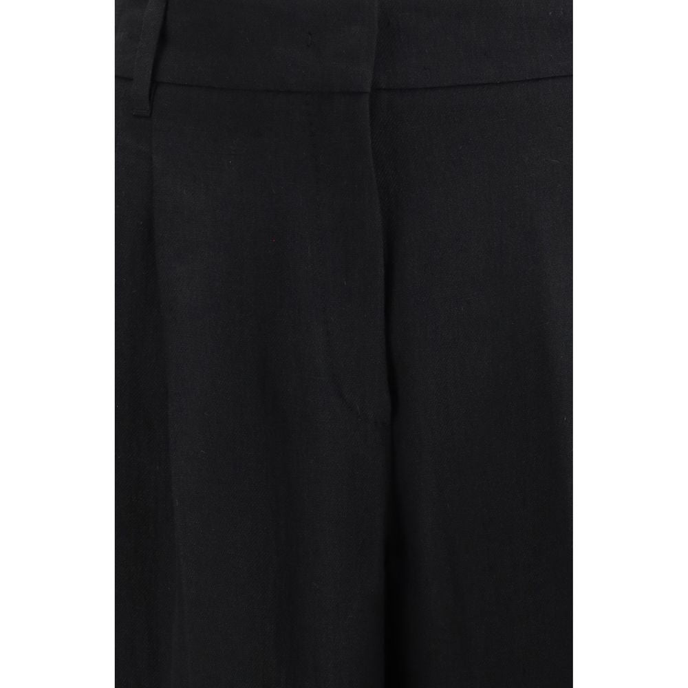 Casual Pants by Max Mara for women in linen black & natural features a polished silhouette with a polished regular-fit, reaching a polished long and finished with a polished .