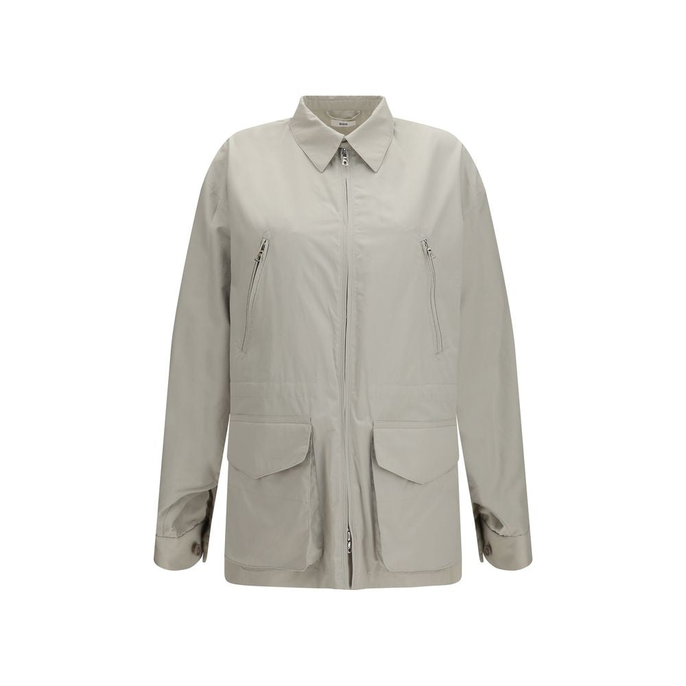 Jacket by RIER for women in cotton gray features an utilitarian silhouette with a refined , showcasing sophisticated pockets for an utilitarian aesthetic.
