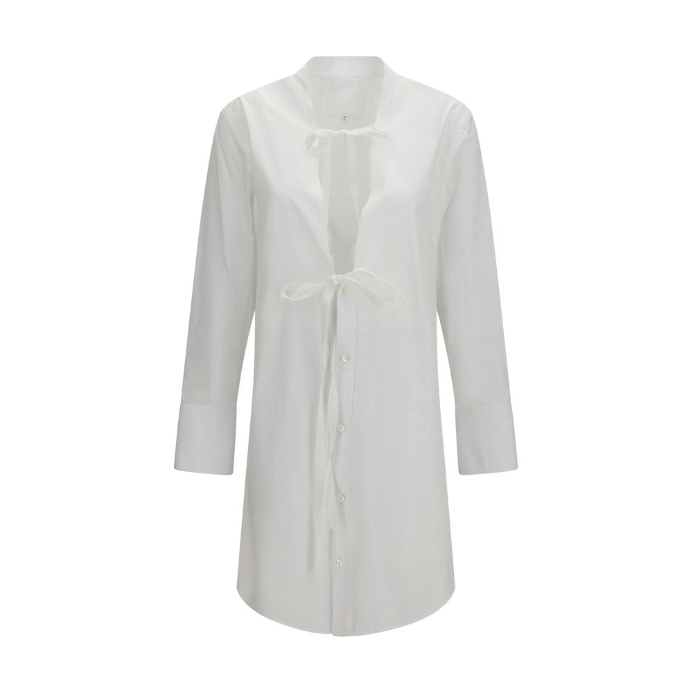 Dress by Maison Margiela for women in cotton white presents a sinuous silhouette, showcasing a sophisticated and long-sleeve detailed with a sinuous short mini for a refined finish.