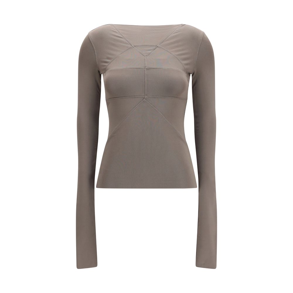 Blouse by Rick Owens for women in stretch viscose gray, featuring a nuanced long-sleeve and nuanced v-neck neckline for a sophisticated finish.