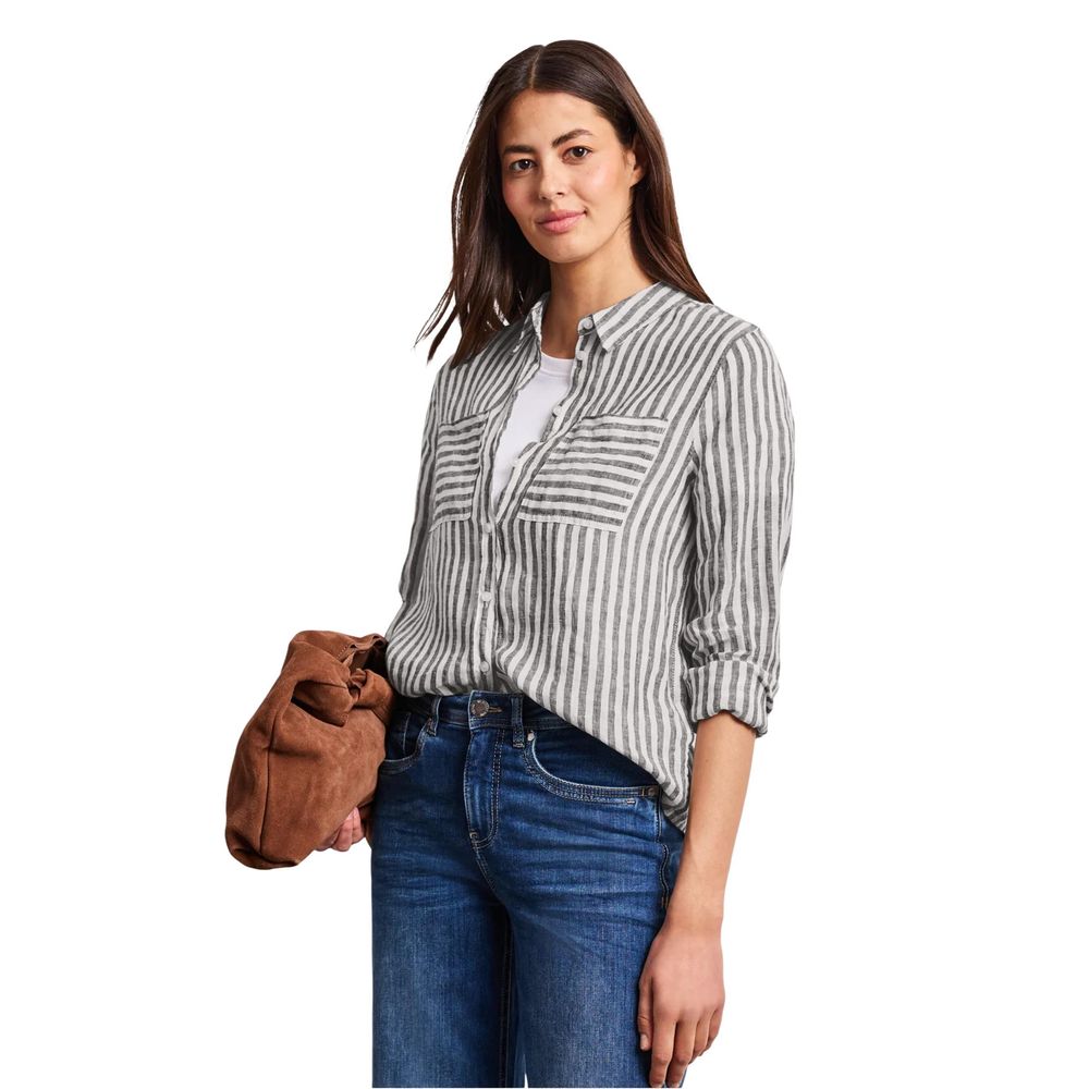 Street One Women's Linen Shirt - Brown Striped
