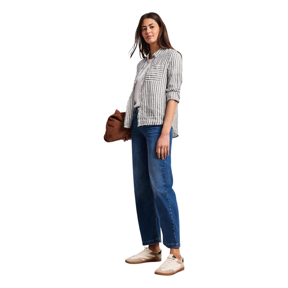 Street One Women's Linen Shirt - Brown Striped