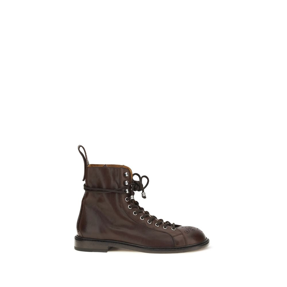 Lace-Up Ankle Boots by Versace for men in bos taurus suede calf leather & cotton black & natural features an dynamic silhouette, showcasing the dynamic Men's Bos Taurus Suede Calf Leather & Cotton Lace-Up Ankle Boots design with its distinctive and elegant .