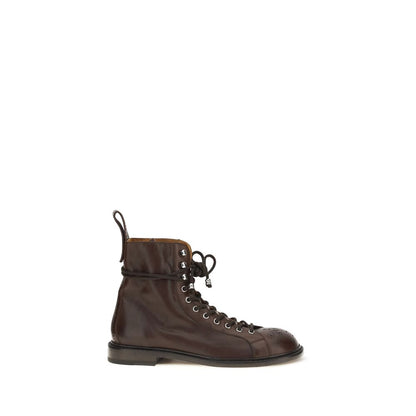 Lace-Up Ankle Boots by Versace for men in bos taurus suede calf leather & cotton black & natural features an dynamic silhouette, showcasing the dynamic Men's Bos Taurus Suede Calf Leather & Cotton Lace-Up Ankle Boots design with its distinctive and elegant .