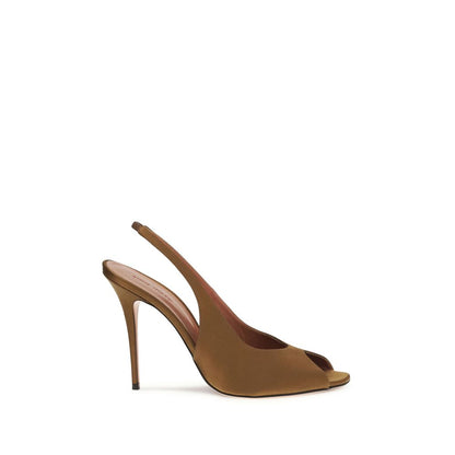 Amina Muaddi Women's Silk Stiletto Slingback Sandals - Brown
