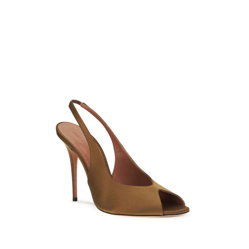 Amina Muaddi Women's Silk Stiletto Slingback Sandals - Brown