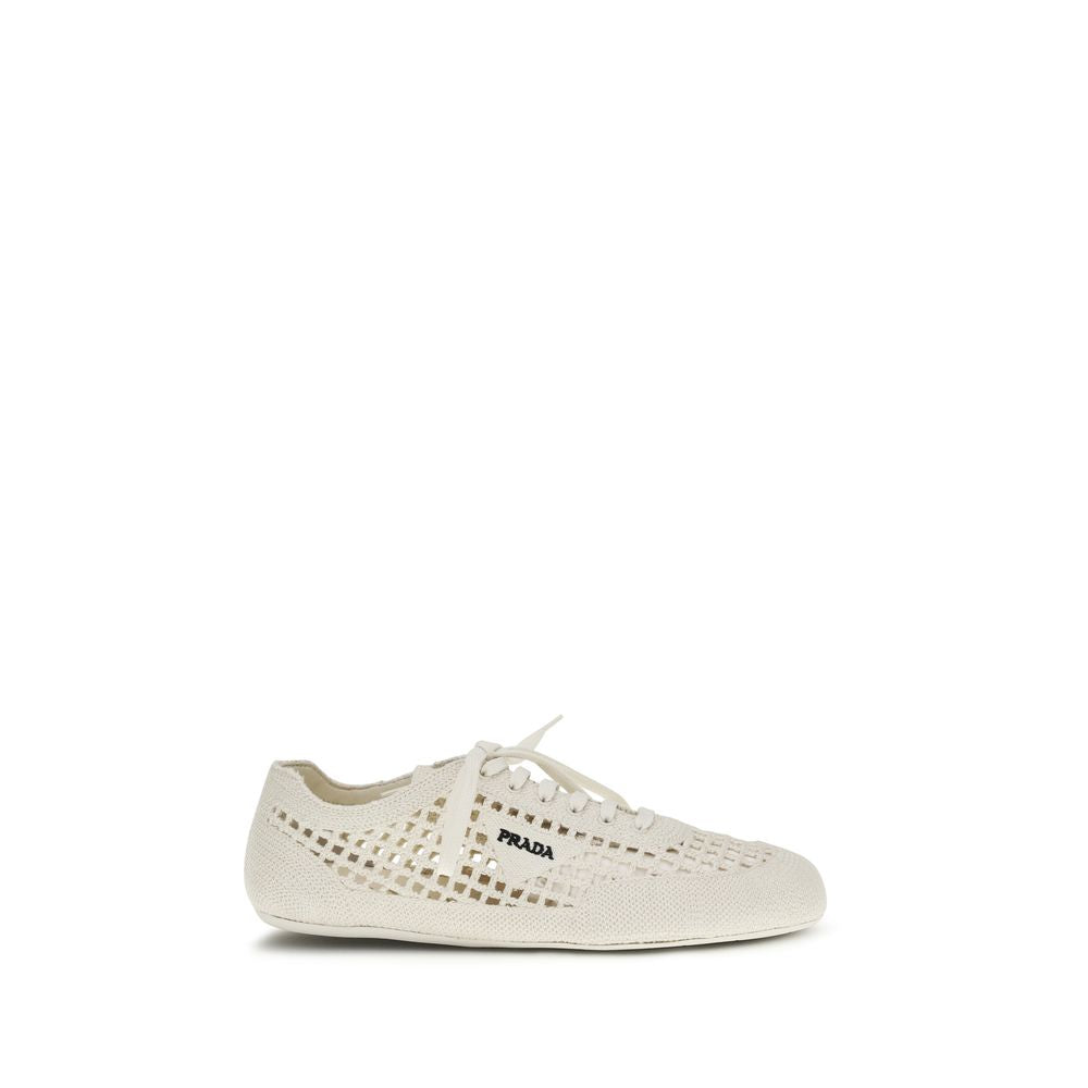 Prada Crochet Women's Low Top Fabric Sneakers - Beige