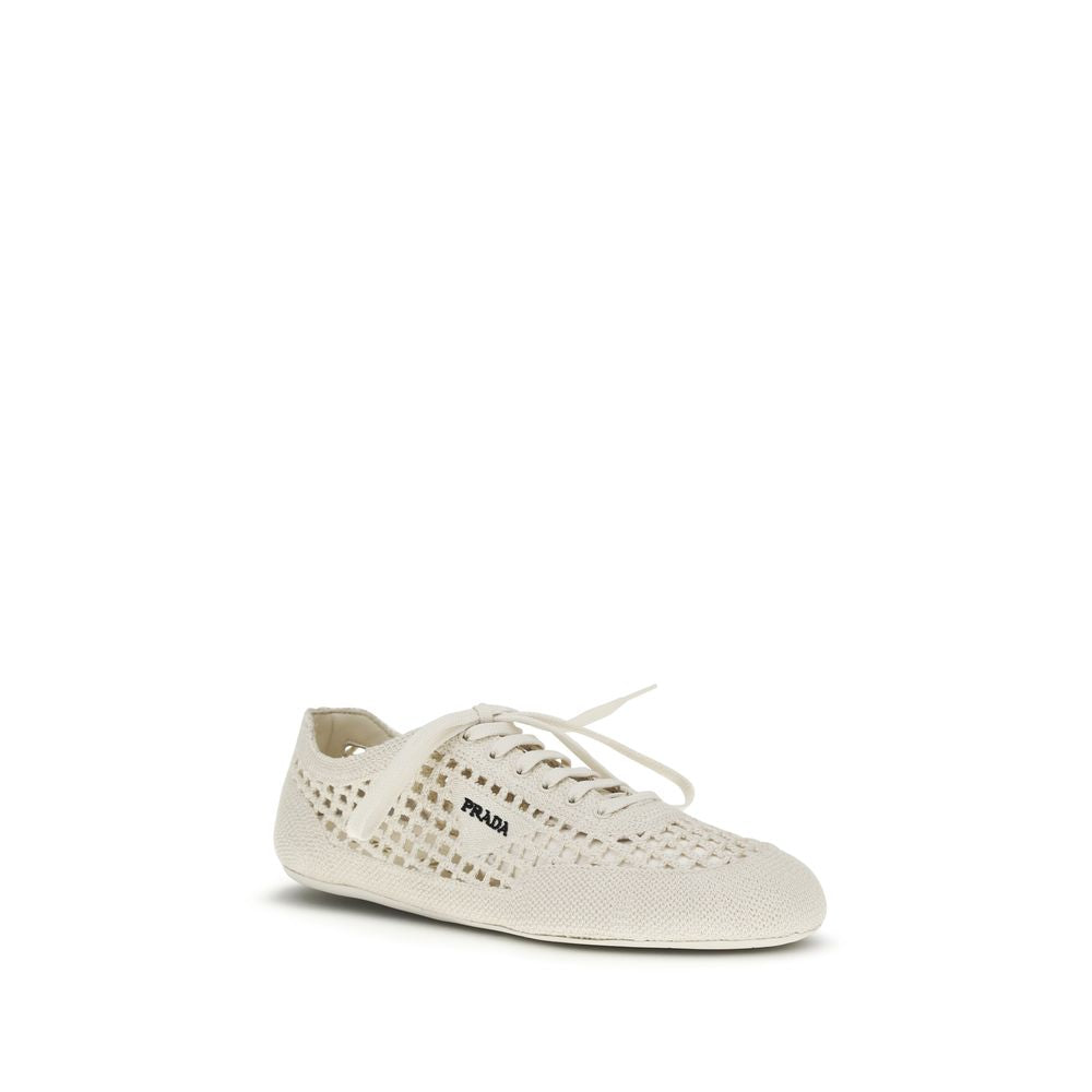 Prada Crochet Women's Low Top Fabric Sneakers - Beige