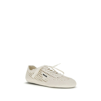 Prada Crochet Women's Low Top Fabric Sneakers - Beige