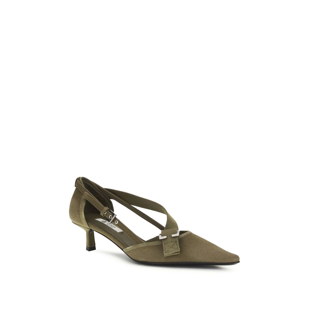 Mid-Heel Kitten Pumps Heels by Prada for women in cotton canvas leather bicolour features a effortlessly chic Women's Cotton Canvas Leather Mid-Heel Kitten Pumps Heels design with a sophisticated mid-heel kitten-heel and elegant .