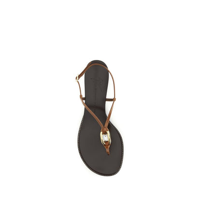 Wedge Thong Sandals by Giuseppe Zanotti for women in bos taurus calf leather & crystal brown & gold presents a sculptural silhouette, showcasing the Women's Bos Taurus Calf Leather & Crystal Wedge Thong Sandals design with a sculptural wedge and for a premium look.