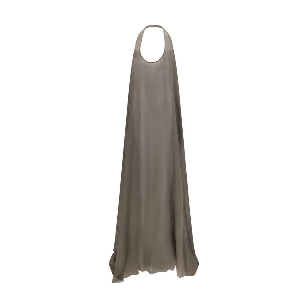 Rick Owens Women's Gown Sleeveless Silk Long Dress - Gray Signature