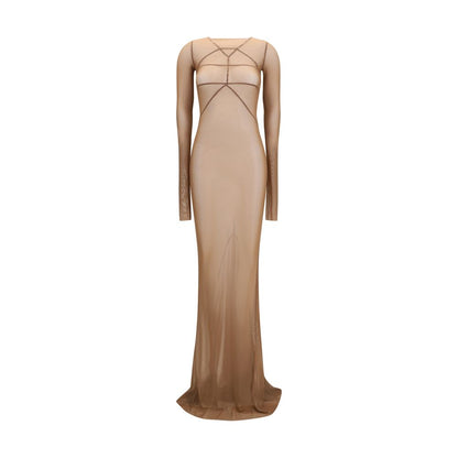 Dress by Rick Owens for women in stretch polyamide brown & transparent features an sultry silhouette defined by a and long-sleeve, falling to an sultry long for a sultry look.