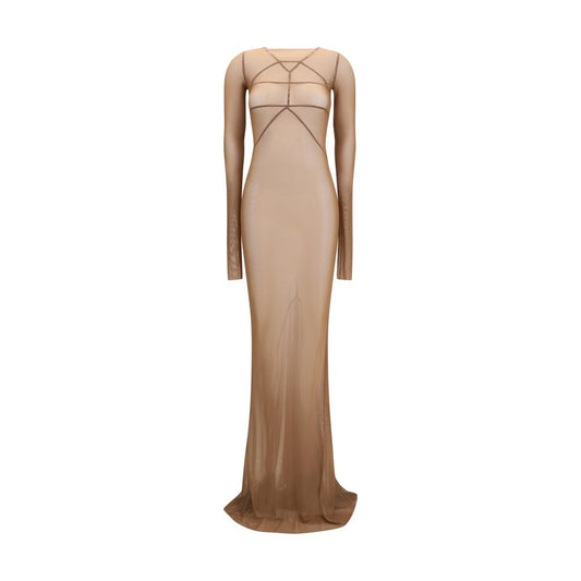 Dress by Rick Owens for women in stretch polyamide brown & transparent features an sultry silhouette defined by a and long-sleeve, falling to an sultry long for a sultry look.
