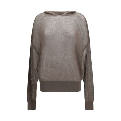 Sweatshirt Hoodie by Rick Owens for women in cashmere & capra leather gray features a edgy silhouette, detailed with a edgy hooded neckline and long-sleeve for a refined finish.