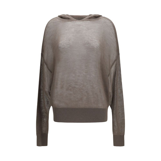 Sweatshirt Hoodie by Rick Owens for women in cashmere & capra leather gray features a edgy silhouette, detailed with a edgy hooded neckline and long-sleeve for a refined finish.