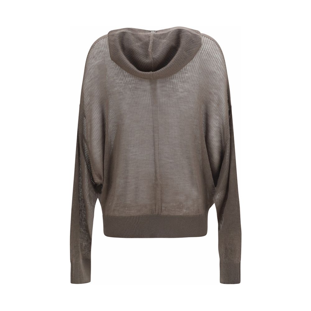 Sweatshirt Hoodie by Rick Owens for women in cashmere & capra leather gray features an avant-garde silhouette, showcasing a sophisticated hooded neckline and detail for a truly avant-garde finish.