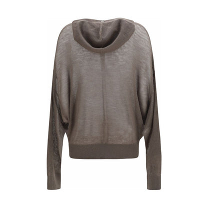 Sweatshirt Hoodie by Rick Owens for women in cashmere & capra leather gray features an avant-garde silhouette, showcasing a sophisticated hooded neckline and detail for a truly avant-garde finish.
