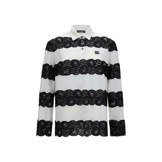 This Polo Shirt by Dolce & Gabbana for women in cotton polyamide & lace black & white presents a flawless silhouette, showcasing flawless long-sleeve detailing and a refined for a truly flawless aesthetic.