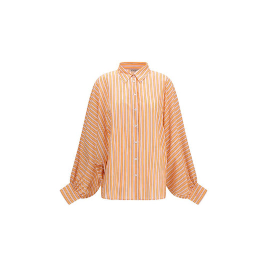 Blouse by SOSUE for women in cotton coral, orange, pink, patterned & striped features an polished silhouette, showcasing a sophisticated shirt-collar neckline and detail for a truly polished finish.