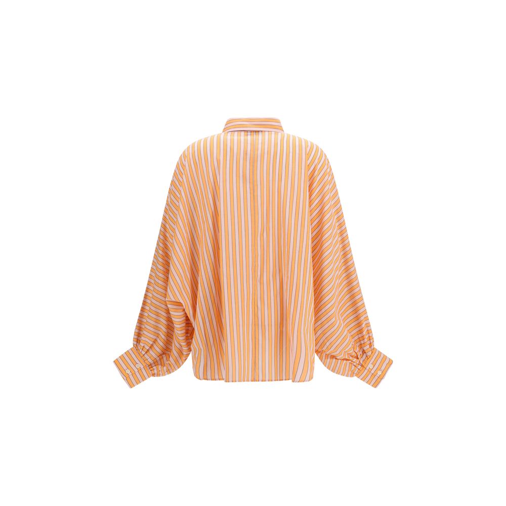 Blouse by SOSUE for women in cotton coral, orange, pink, patterned & striped, featuring a nuanced and nuanced shirt-collar neckline for a sophisticated finish.