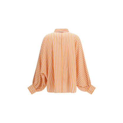 Blouse by SOSUE for women in cotton coral, orange, pink, patterned & striped, featuring a nuanced and nuanced shirt-collar neckline for a sophisticated finish.