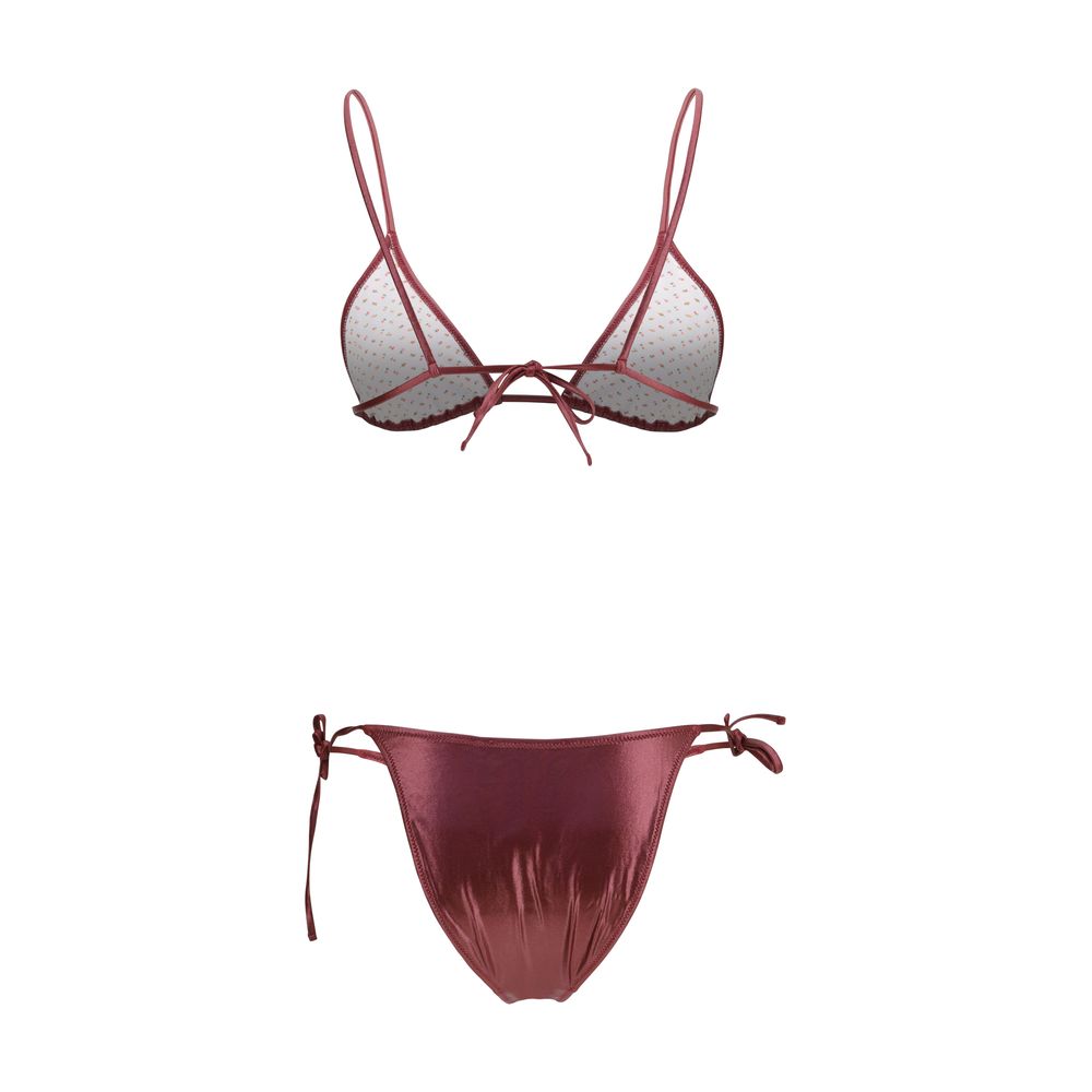 Bikini by Kristina Ti for women in stretch polyamide bordeaux, floral & print features an dramatic silhouette, artfully capturing the essence of the dramatic Women's Stretch Polyamide Bikini design with a sophisticated dramatic cut.