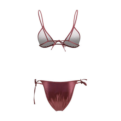 Bikini by Kristina Ti for women in stretch polyamide bordeaux, floral & print features an dramatic silhouette, artfully capturing the essence of the dramatic Women's Stretch Polyamide Bikini design with a sophisticated dramatic cut.