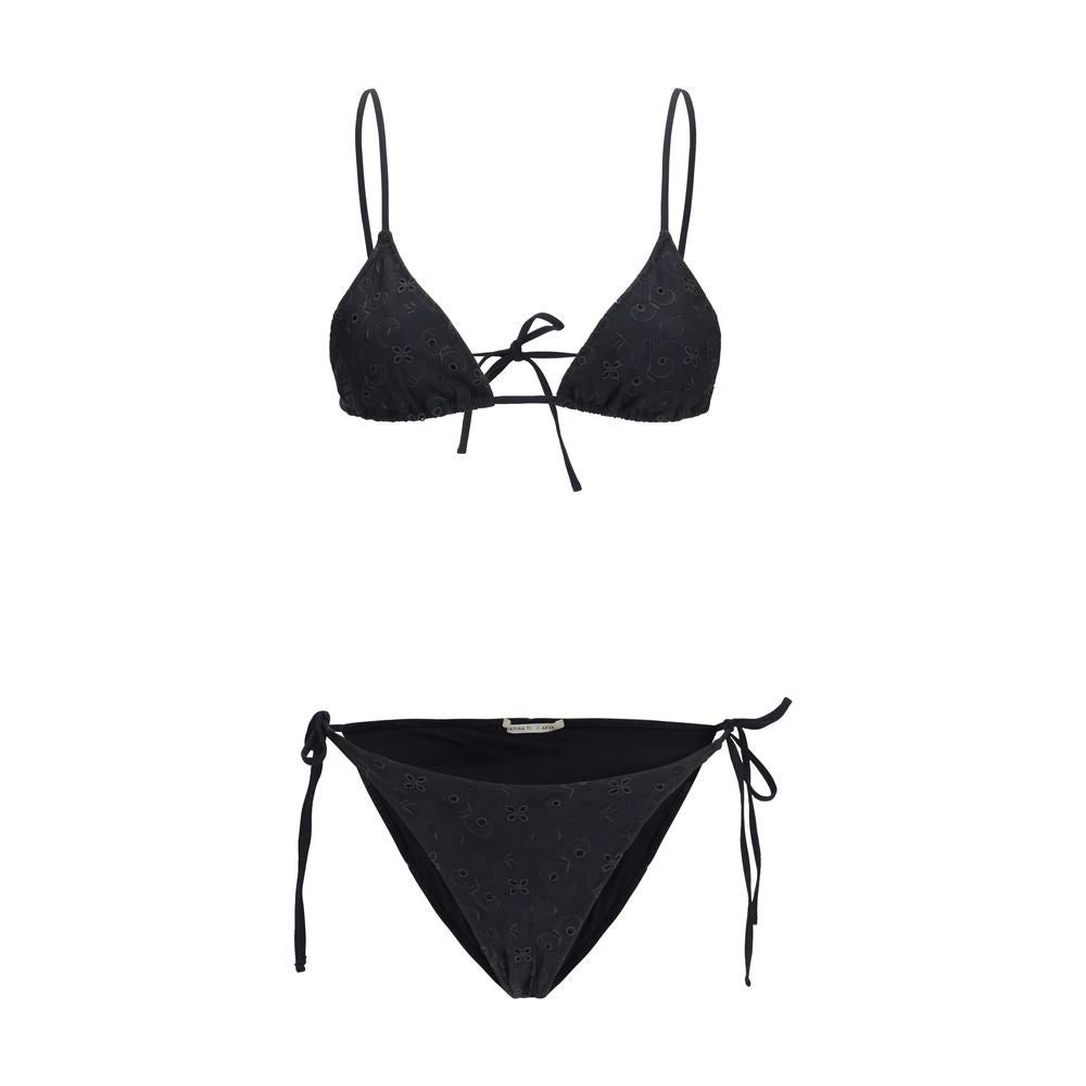This Bikini by Kristina Ti for women in stretch polyester black & floral features a beach chic silhouette from the Women's Stretch Polyester Bikini collection, showcasing a beach chic cut for a refined poolside look.