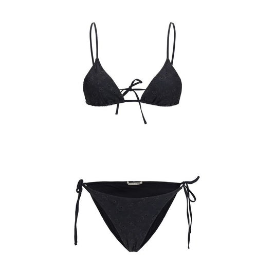 This Bikini by Kristina Ti for women in stretch polyester black & floral features a beach chic silhouette from the Women's Stretch Polyester Bikini collection, showcasing a beach chic cut for a refined poolside look.