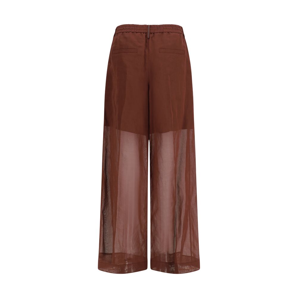 Track Pants by Brunello Cucinelli for women in cotton & silk brown & signature features a versatile regular-fit and long cut with a comfortable , showcasing innovative .