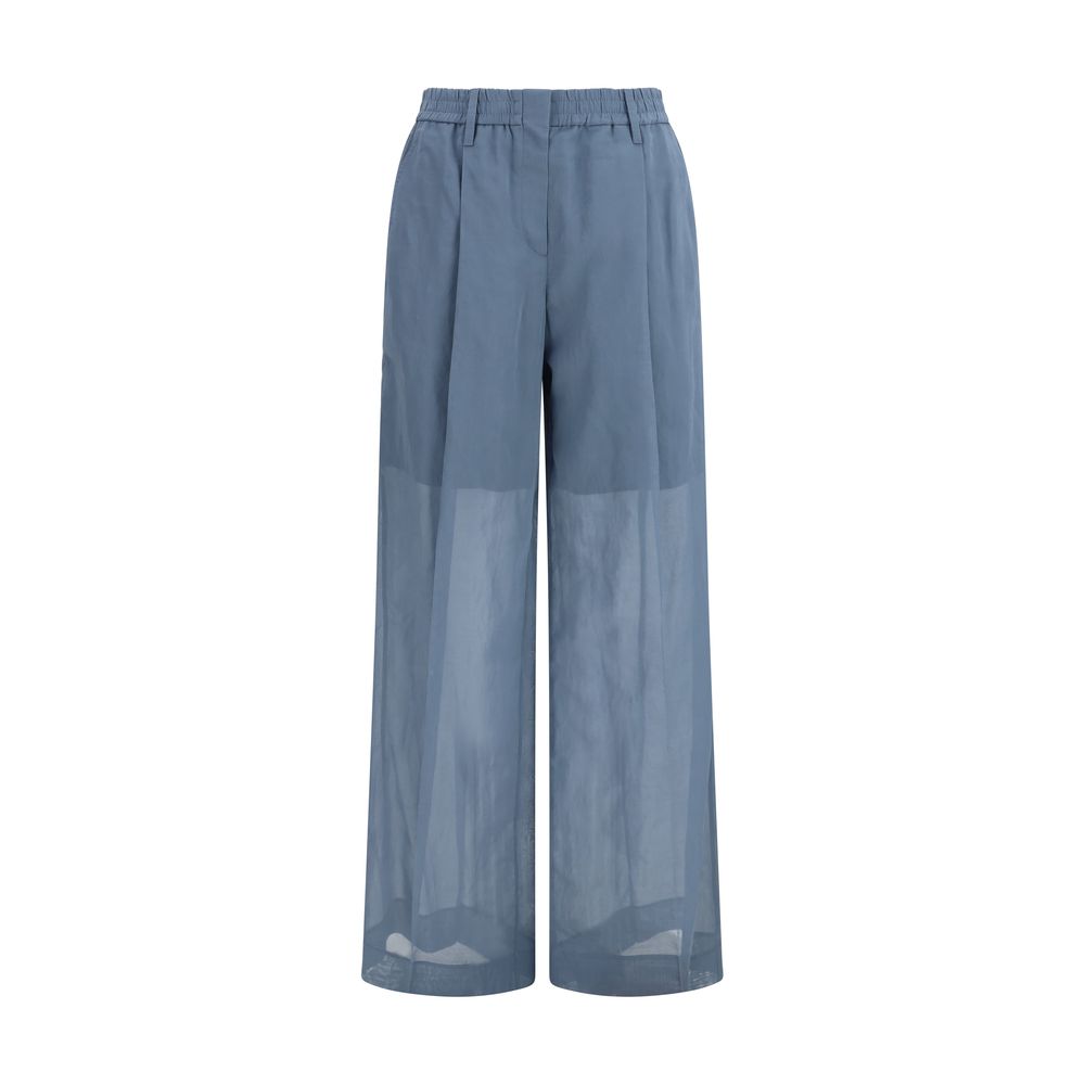 Track Pants by Brunello Cucinelli for women in cotton & silk blue & signature features an dynamic regular-fit and long cut with a comfortable , expertly detailed with high-performance .