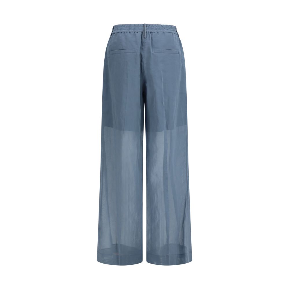 Track Pants by Brunello Cucinelli for women in cotton & silk blue & signature features an athletic regular-fit and long cut with a comfortable , seamlessly detailed with functional .