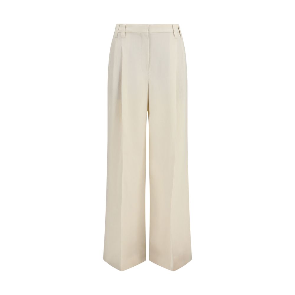 Trousers by Brunello Cucinelli for women in linen viscose twill beige features a artisanal silhouette, showcasing a sophisticated straight-leg, regular-fit & wide with a long and for a artisanal finish.