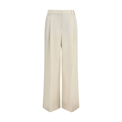 Trousers by Brunello Cucinelli for women in linen viscose twill beige features a artisanal silhouette, showcasing a sophisticated straight-leg, regular-fit & wide with a long and for a artisanal finish.