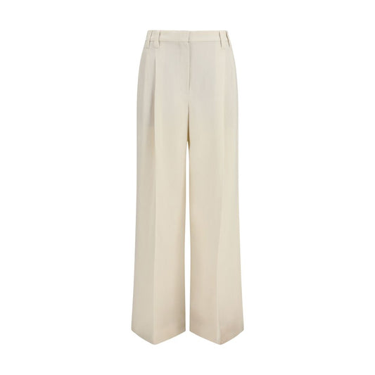 Trousers by Brunello Cucinelli for women in linen viscose twill beige features a artisanal silhouette, showcasing a sophisticated straight-leg, regular-fit & wide with a long and for a artisanal finish.